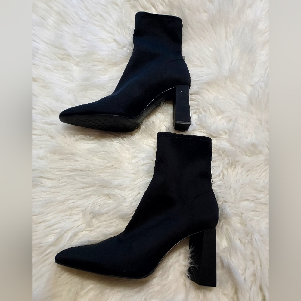 Zara Black Chunky Heeled Ankle Stretch Booties Sz-40/9